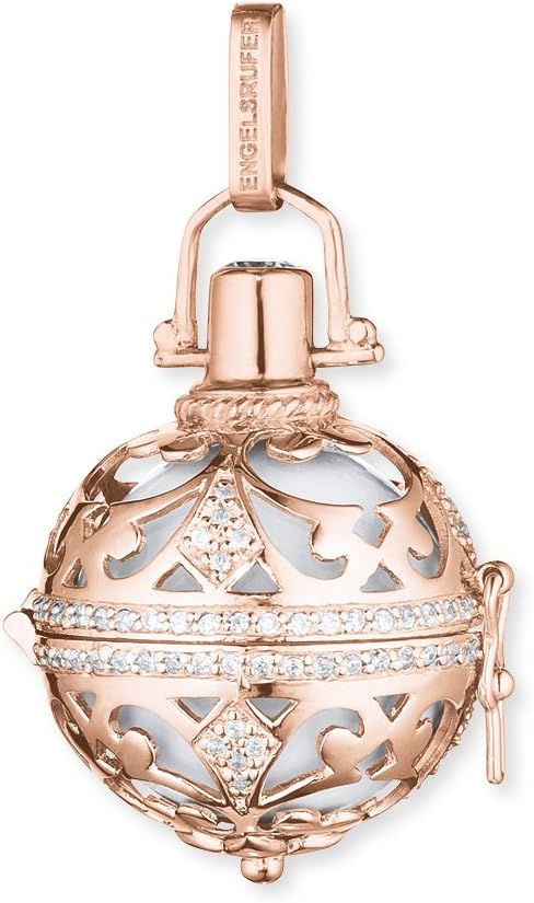 Engelsrufer Classic Pendant for Ladies L 925 Sterling Silver Rose Gold Plated studded with 121 White Zirconia with White Chime