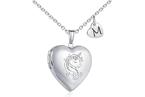 YOUFENG Unicorns Gifts for Her Love Heart Initial Letter Locket Necklace that Holds Pictures Enamel Locket Pendant Gifts for Women