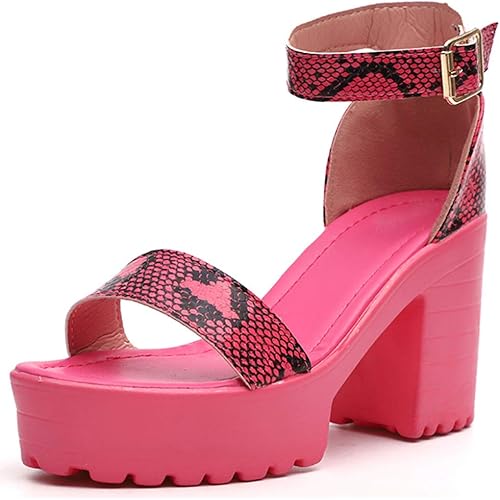 femflame Women's Sexy Chunky Heels Platform Sandals Ankle Strap Open Toe Fluffy Feather Dressy High Heeled Shoes