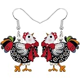 DUOWEI Brown Farm Rooster Hen Chicken Earrings Acrylic Chicken Dangle Drop Jewelry Gifts for Women