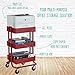 ECR4Kids ELR-20701-RD 3-Tier Metal Rolling Utility Cart - Heavy Duty Mobile Storage Organizer, Red