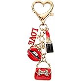 LIFKOME Sparkling, Crystal 3D Lipstick Lips Handbags Keychain Bling Bling Rhinestone Key Holder for Bag Wallet Handbags Backpack