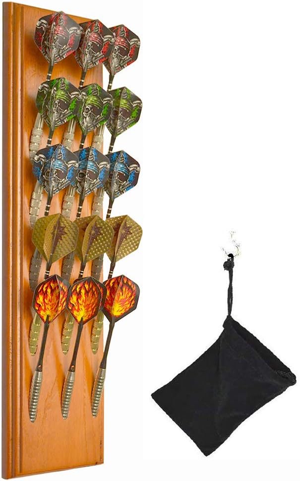 Dart Caddy, Wall Mount Wood Dart Holder/Stand, Displays 5 Sets of Steel/Soft Tip Darts, Solid Wooden Rack with Accessory Storage Bag, compatible with Sisal & Electronic Dartboard, Surrounds & Cabinets : Sports & Outdoors