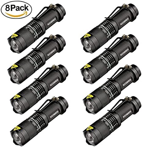 Rockbirds LED Flashlight, A100 Mini Super Bright 3 Mode Tactical Flashlight, Best Tools for Hiking, Hunting, Fishing and Camping (8 Pack)
