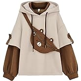 RGOSME Bear Hoodie for Girls, Cute Brown Bear Graphic Long Sleeve Hoodies Sweatshirt with Bag for Women Teen Girl and Kid