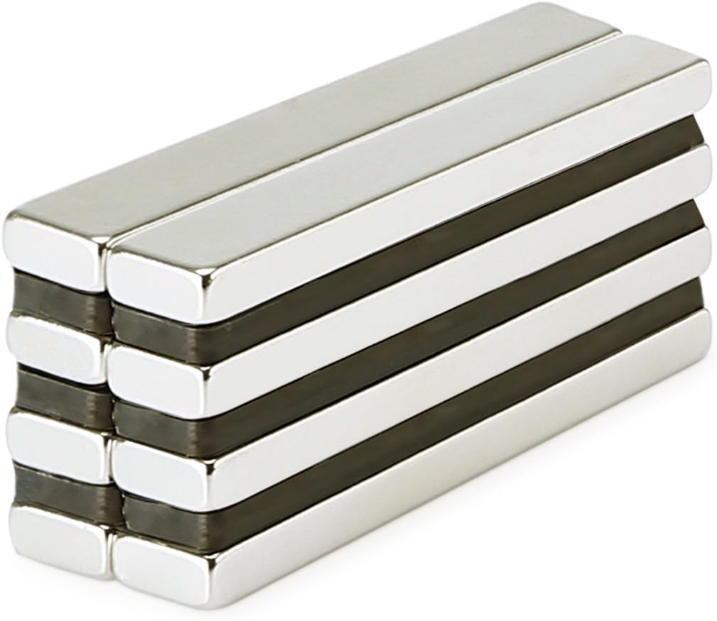 Whectin Strong Neodymium Bar Magnets Rare Earth Metal Block Magnet Rectangular Industrial for DIY, Kitchen,Garage,Home, Work,Office,Craft 60 x 10 x 5 mm, Pack of 8