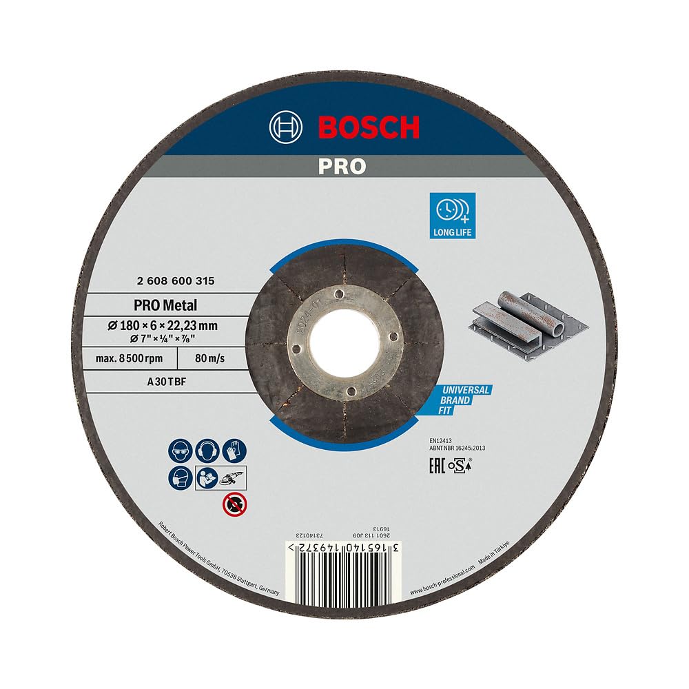 Bosch 1x PRO Metal Longlife Grinding Disc for Large Angle Grinder and Bore 22.23 mm (for Steel, Ø 180 mm, Professional Accessory Large Angle Grinder)