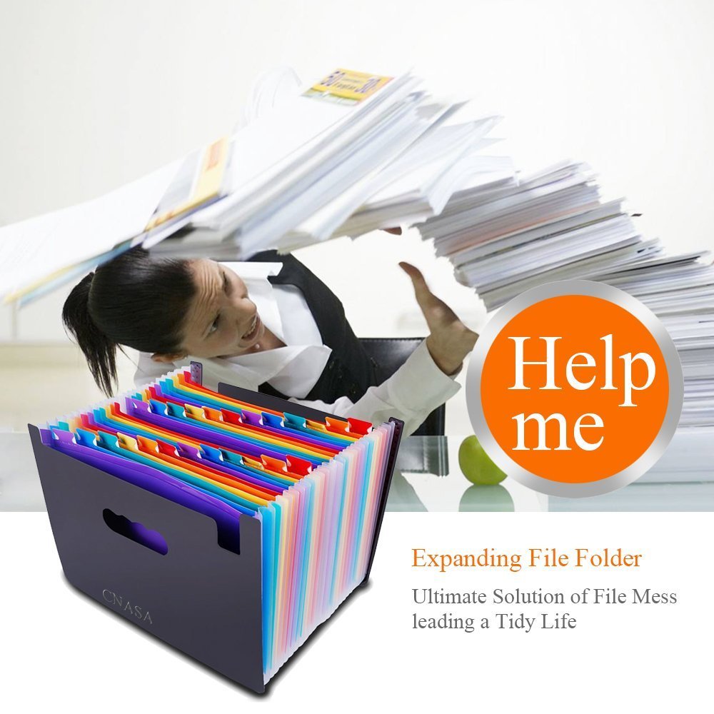 Expanding Files Folder 24 Pockets ,CNASA Large Capacity Expandable Business File Folder Portable Accordion A4 Document Expander Bag Colourful Tabs Wallet Briefcase Office Classroom Use, Self Standing
