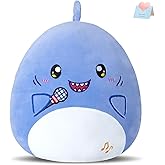 Glow Guards 12'' Shark Plush Pillow Cute Blue Shark Stuffed Animal Holding Microphone Soft Plush Toy Stuffed Animals Birthday Gift for Boys Girls Kids