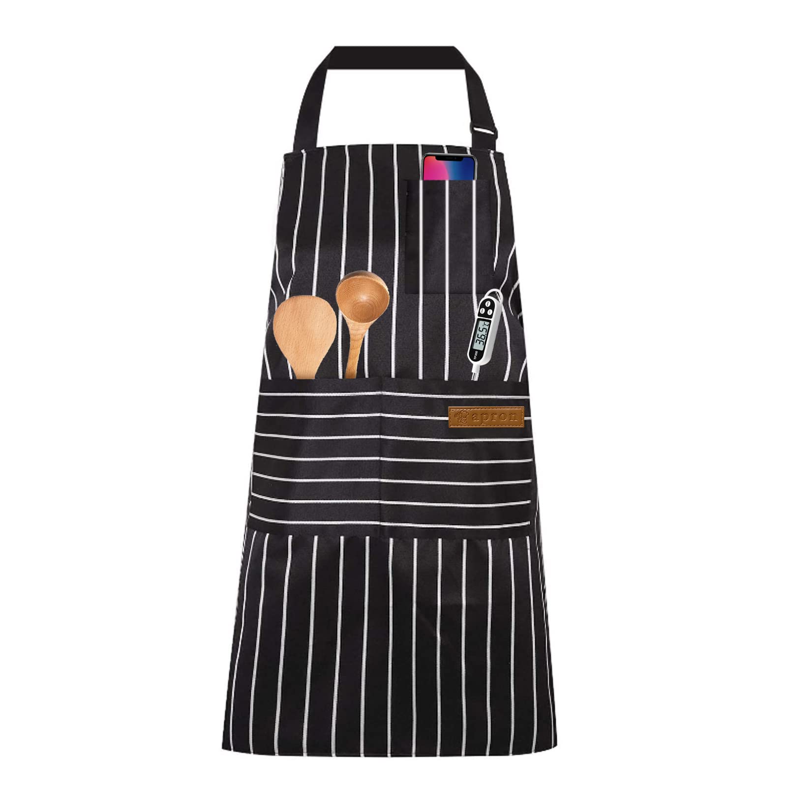 Adjustable Apron Unisex Apron with Pocket Cooking Kitchen Accessories Chef Aprons for Women Men Home Kitchen Butchers BBQ Restaurant (Black Strips)