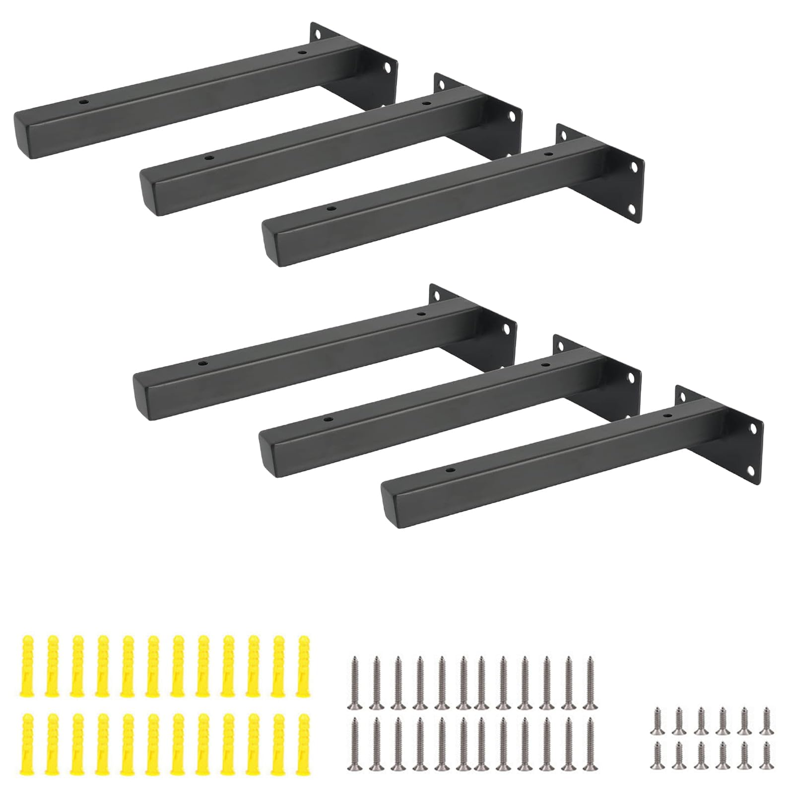 Eidoct 6 Pack Heavy Duty Shelf Brackets, 6 Inch Wall Mounted Floating Shelf Brackets, Black Metal L Brackets, Hidden Shelf Brackets, with Screw, for Shelves Support Farmhouse Furniture DIY Decorations