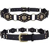 JFYSJH Western Belts for Women Cowgirl Y2K Leather Concho Chain Belt Boho Disc Vintage Country Belts for Dresses