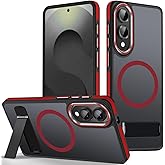 MALEWOLF for Samsung Galaxy S25 Edge Case, Non-Slip Phone Case with Invisible Kickstand [Fits for Magsafe], Ultra Slim Translucent Cover for Galaxy S25 Edge, Mil-Grade Drop Protection (Black/Red)
