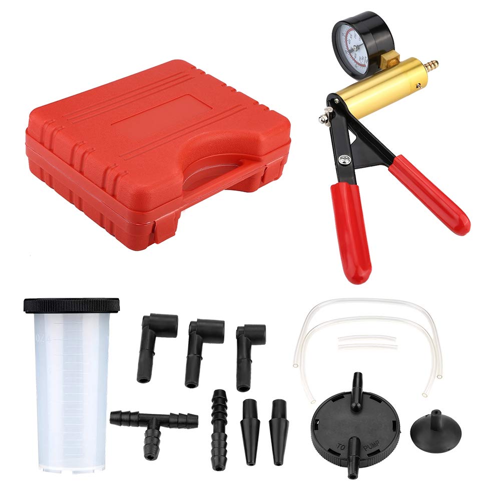 Vacuum Pressure Tester, Auto Hand Held Vacuum Pump Pressure Tester Kit Brake Bleeder Test Tool Gauge Hoses Connector