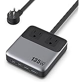 USB C Charger Block,135W GaN Fast Charging Station Hub,6-in-1 USB C Power Strip with 5ft Cord,2 AC & 2 USB A & C,PD 65W Laptop Charger for MacBook Air/Pro,iPhone16/15,Galaxy S24 etc