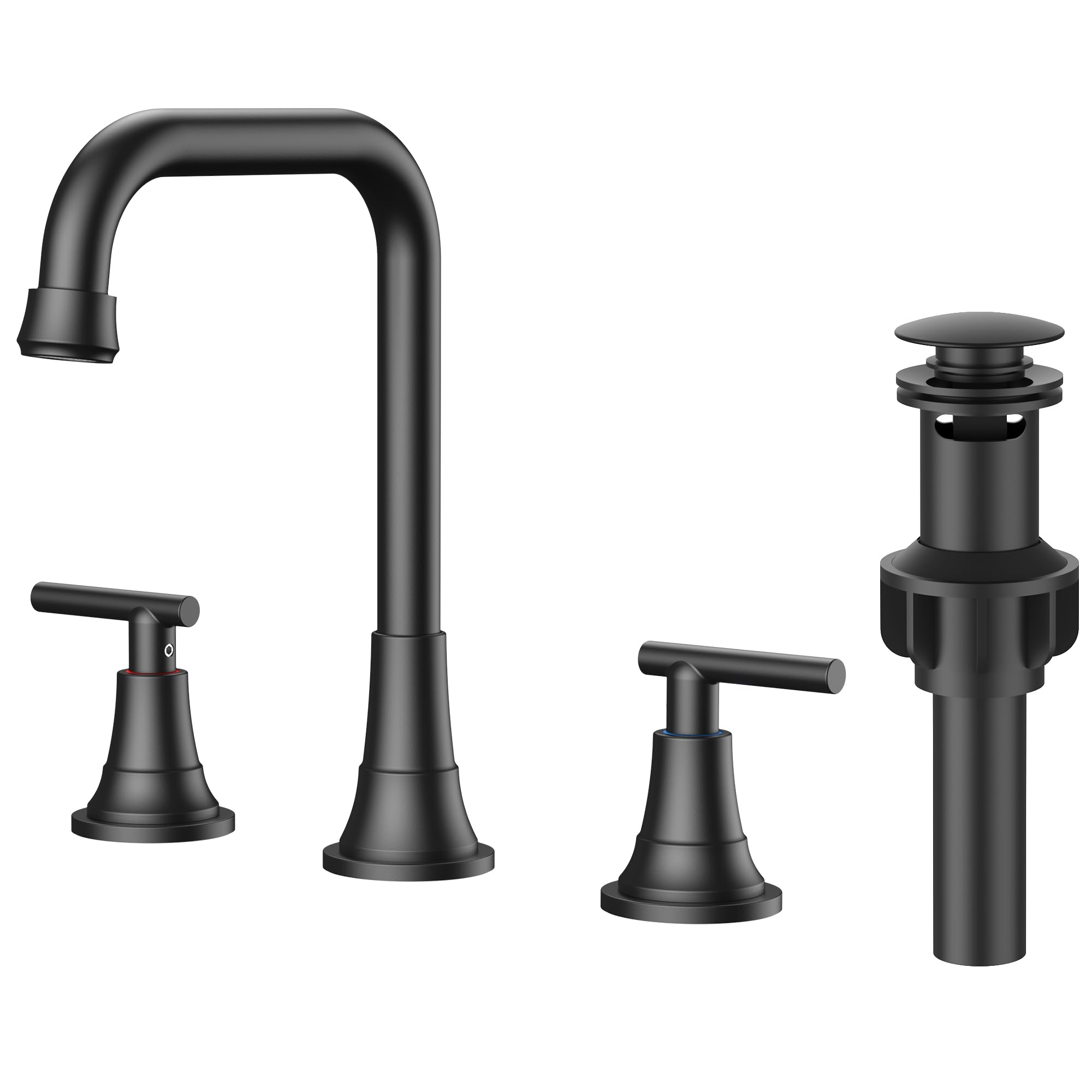 FORIOUS Black Bathroom Faucet for Sink 3 Hole,Widespread Matte Black Bathroom Sink Faucets,2 Handles RV Bathroom Faucets Vanity with Pop Up Drain and Supply Hoses Image