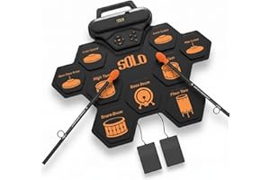 MOREUP Portable Electronic Roll-Up Drum Set - 9-Pad Rechargeable Roll-Up MIDI Drum Pad with Handy Carry Handle, Built-In Speakers, Headphone Jack, Sticks Foot Pedals
