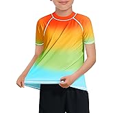 Haloumoning Boys Gradient Rash Guard Swim Shirt Short Sleeve UPF+ 50 Sun Shirts for Kids Rashguard Water Shirts