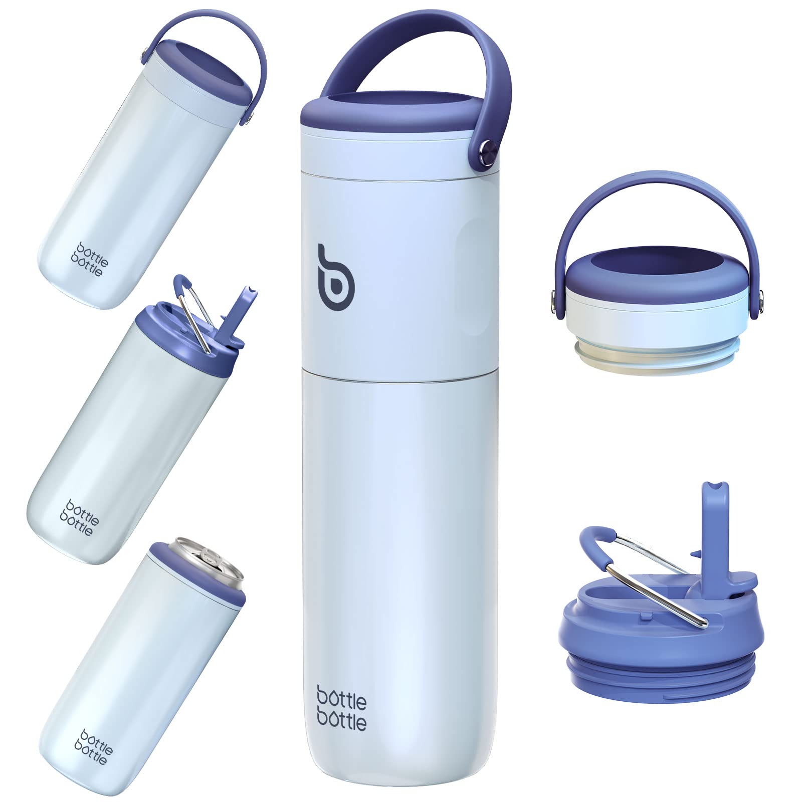 Photo 1 of **MISSING STRAW LID** BOTTLE BOTTLE Insulated Water Bottle for Sports with Straw,2 lids,18 oz 3IN1 Water Bottles for Slim Can Coolers and Kids Tumbler, Stainless Steel Metal Bottles for Outdoor Activities(Blue)