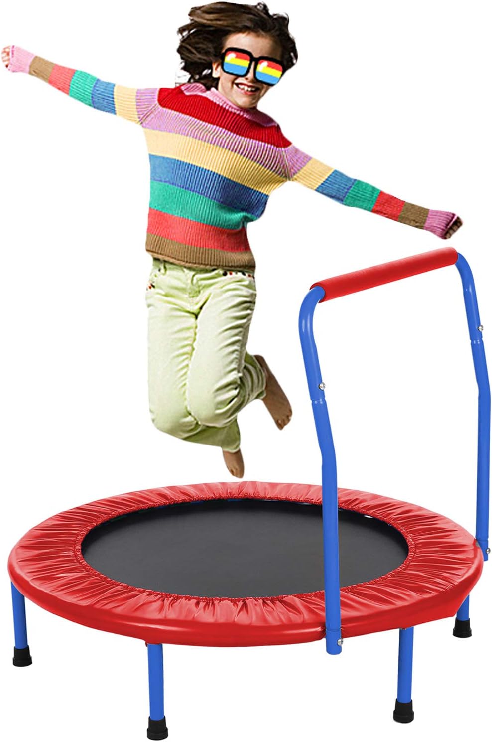 Hosmat 36" Kids Mini Trampoline with Handle - Indoor Fitness Rebounder Trampoline for Boys and Girls | Max. Load 155LBS