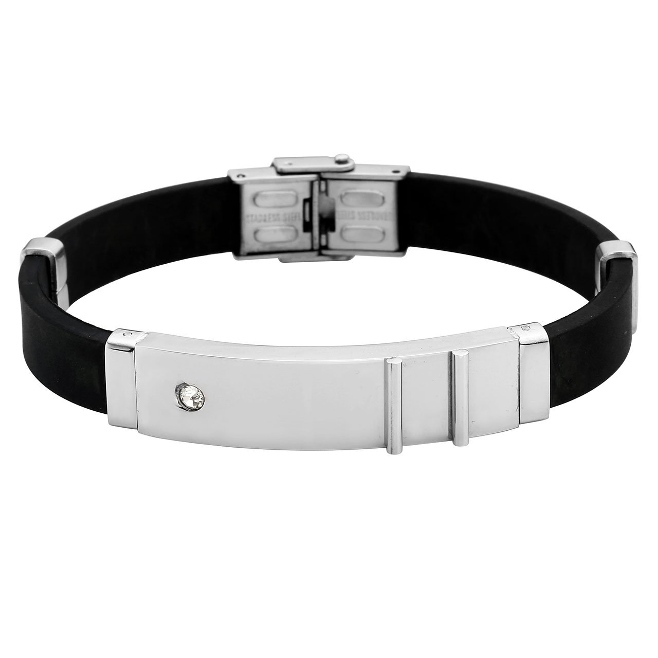 PiercingJ Paare Armband Set 2x Edelstahl Zirkon Gummi Kautschuk Klassische Armband Armreifen Manschette für Herren Damen Punk Biker mit 1x Geschenk-box, silber/gold/schwarz