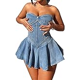 OLAMIOSO Women's Sexy Strapless Tube A-Line Mini Denim Jean Dress