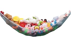 Huijukon Stuffed Animal Hammock Corner for Kids Room, Large Toy Storage Net Organizer, Plushies Storage Net, Hanging Stuff Animal Storage for Girls Nursery Wall Bedroom Home Decor (Blue)