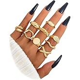 Mexegy 9Pcs Chunky Gold Glossy Rings Set for Women Thick Silver Dome Knuckle Rings Pack Stackable Geometric Open Statement Ring Stack Trendy Jewelry Gifts