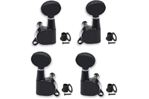 SAPHUE 2R2L Ukulele Tuning Pegs Parts,Small oval Concave Button Sealed-gear String Tuners Tuning Pegs key Machine Heads for Ukulele Banjo(Black)