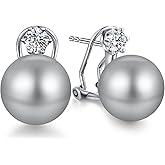 ZDaoBen Large Pearl Stud Earring, 925 Sterling Silver Cubic Zirconia Pearl Earring for Women, 10MM-12MM Pearl Jewelry Gift for Women