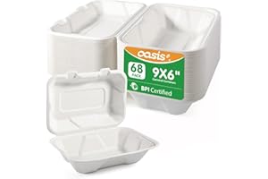 [9x6", 68-Pack] Clamshell Takeout Containers, Compostable Heavy-Duty Disposable Paper Lunch Boxes(White)
