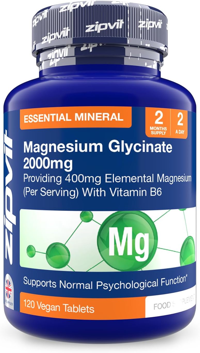 Zipvit Magnesium Glycinate 2000mg with 400mg Elemental, Vitamin B6 120 Veg