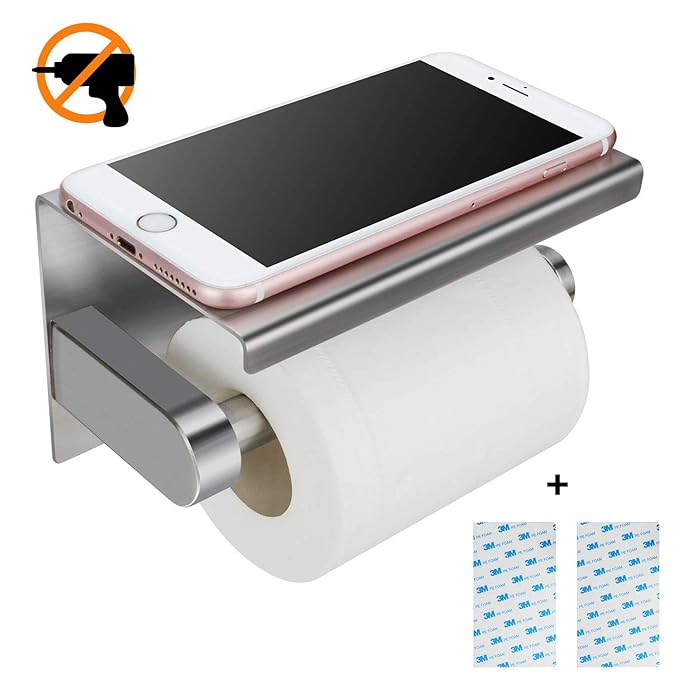 Toilettenpapierhalter Ohne Bohren mit Ablage, KidsHobby WC Papierhalter Edelstahl WC Papier Halterung mit Mobiler Telefon Auf