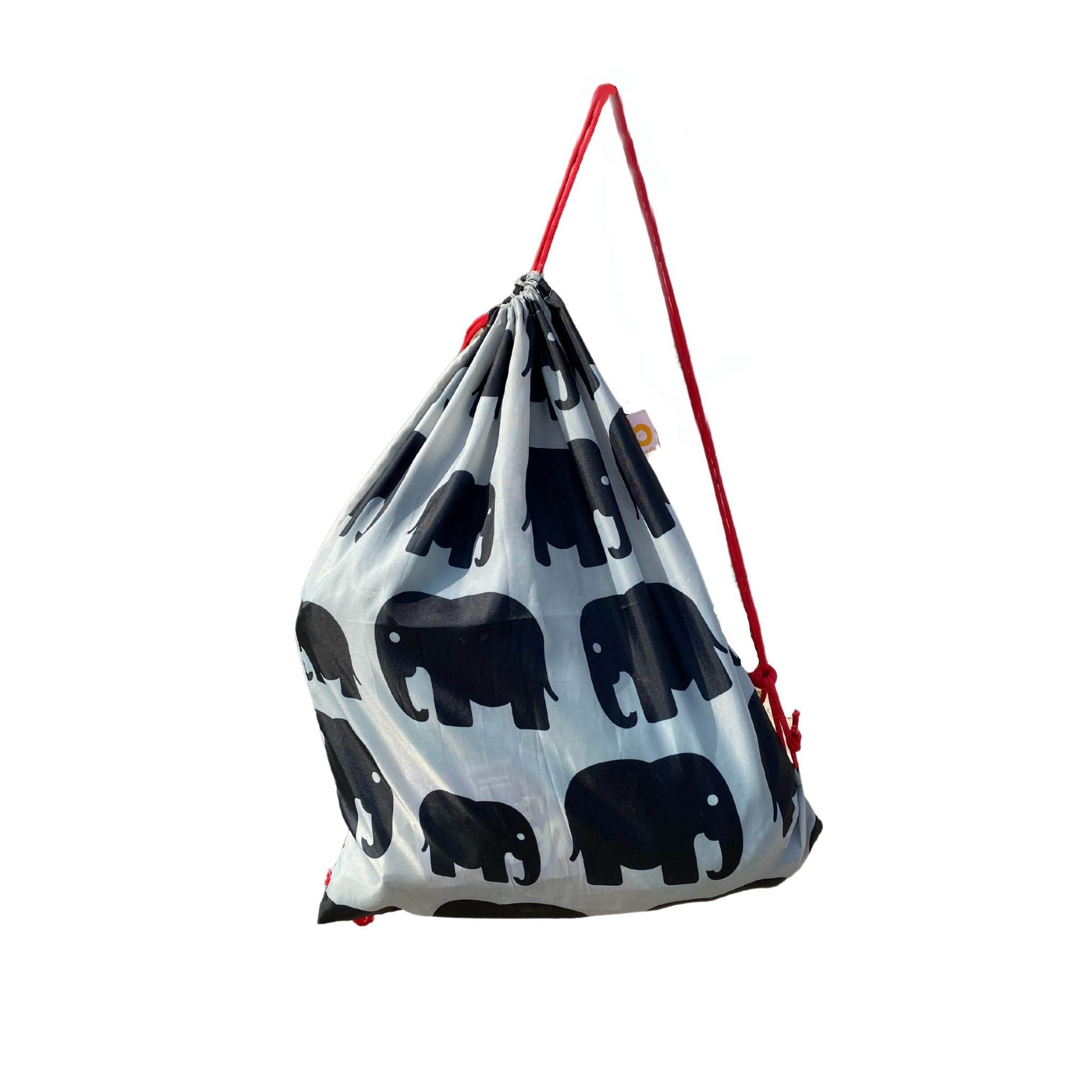 BundleBean - Drawstring Bag - Universal Fit - Great as a PE, Sports, Gym or Swimming Bag - Perfect for Holidays (Grey Elephants)