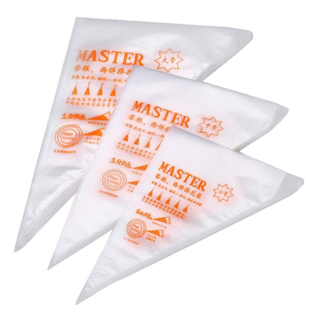 kuou 300 Pcs Disposable Piping Bags, Small Medium Large Icing Bags(3 Size) Plastic Pastry Bags, Clear Piping Bag for Cake Cupcake Dessert Cookies Decoration