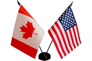 ZIGVERT Canada USA Friendship Flag - Twin Table Flag on Stand Base, Perfect for Offices, Families, and Conference Rooms