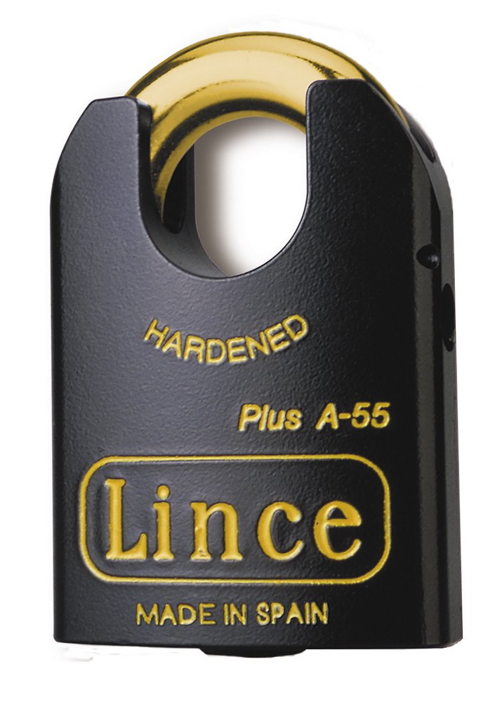 LINCE - PLUSA55 Heavy Duty high Security Padlock |Rust Resistant High Security Key Black Padlock 55mm | Protected Shackle | 5 Keys