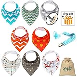 Baby Bandana Drool Bibs + Gift for Boys and Girls - Set of 8 Orange Unisex Bandana Bib, Hypoallergenic & Organic Cotton Baby Bandana Bib by Bubble Pleasure