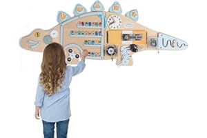 Sensory Wall Panel for Kids, Early Learning Toy with Dinosaur Shape, Wall Mounted Activity Center, for Boys Girls Family Home