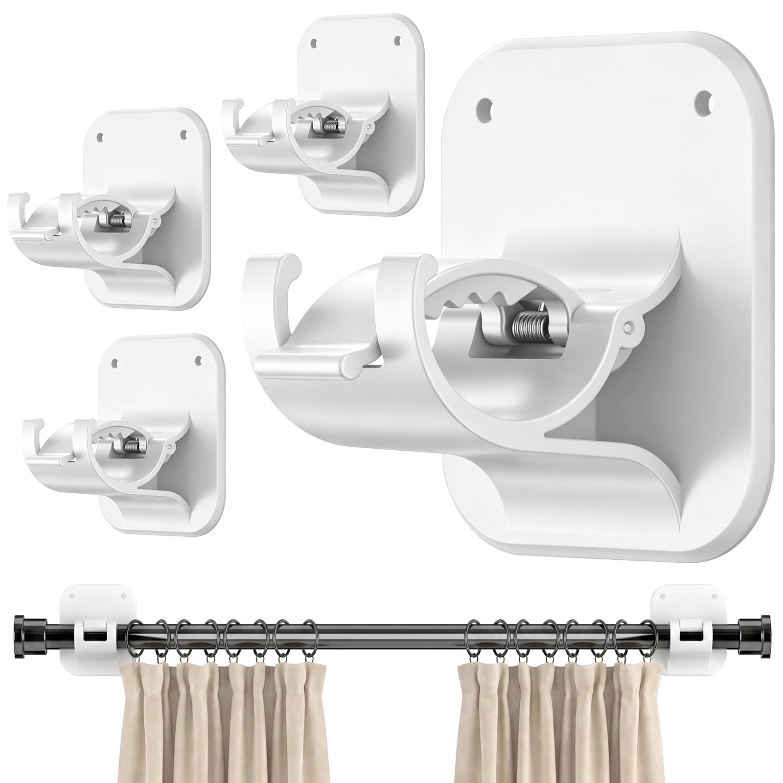 No Drill Curtain Rod Brackets-20LB, 4 Pack Self Adhesive Curtain Rod Holder