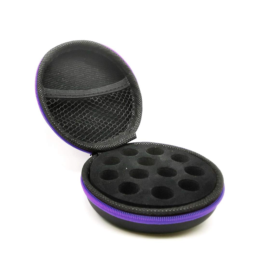 Photo 1 of AFMNQZ Glass Bottle Bundle Essential Oils Case Hard Round Carrying Case Storage Bag for 1ML 2ML Roller Bottles Oil Vial Bottles (12 Holes Purple)