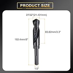 HARFINGTON 27/32" Drill Bit 1/2" Reduced Shank