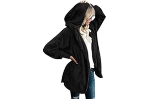 DPTALR Womens Fleece Hooded Cardigan Fuzzy Fleece Open Front Hoodie Solid Oversized Jacket Thick Fleece Hooded Coat Outerwear