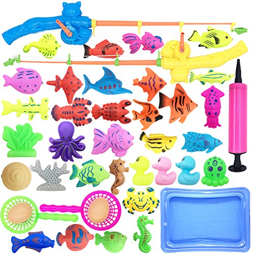Kvvdi 40pcs Magnetic Fishing Game Toy with 23.6 inch Pool Fishing Rods Set for Kids Child Play Pretend Fishing Games Bath Toys Model - Thumbnail 7