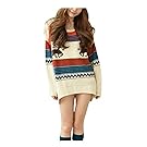 Women's Fawn Colored Stripe Loose Xmas Sweater, One Size