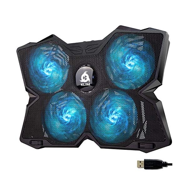 KLIM-Wind-Laptop-Cooling-Pad-The-Most-Powerful-Rapid-Action-Cooling-Fan-Laptop-Stand-with-4-Cooling-Fans-at-1200-RPM-USB-Fan-Compatible-New-2021-Version-Cyan KLIM Wind Laptop Cooling Pad - More than 500 000 units sold - NEW 2023 - The Most Powerful Rapid Action Cooling Fan…