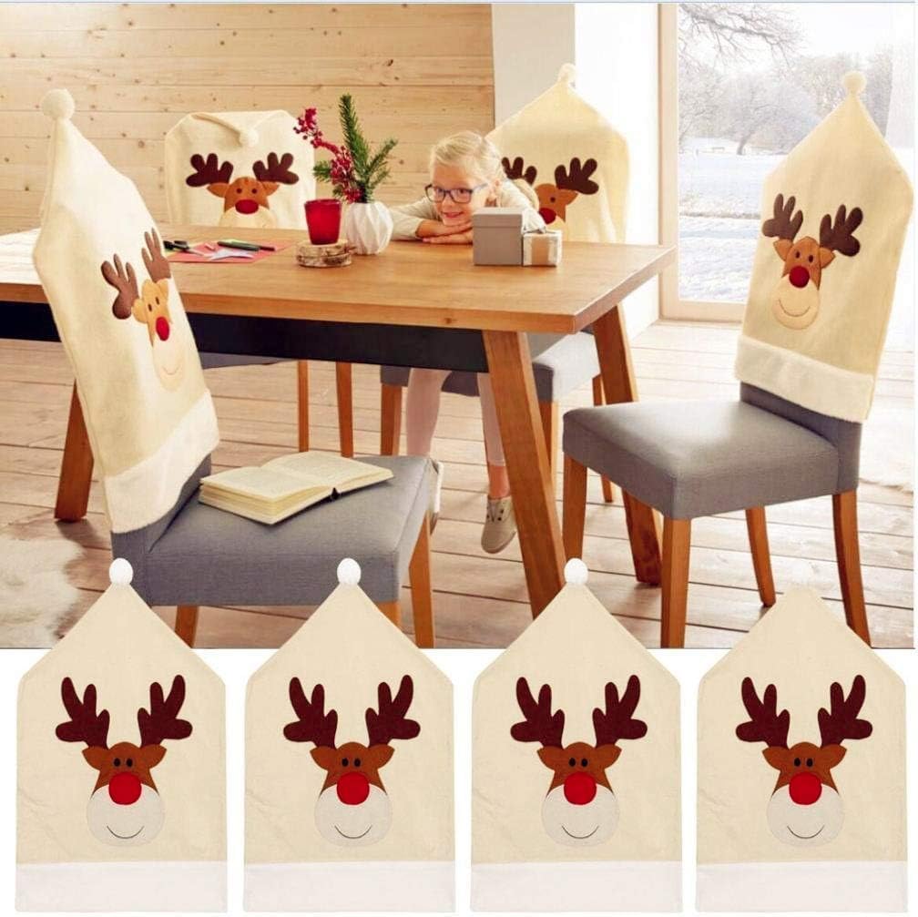 Topanke Christmas Elk Chair Cover – Pack of 4, Deer Hat Chair Covers 50 x 60cm, Dining Room Chair Covers Christmas Decorations Chair Back Covers(19.7x23.6inch)