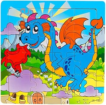 Tiny Souls Wooden Puzzle Blue Dragon with Fire