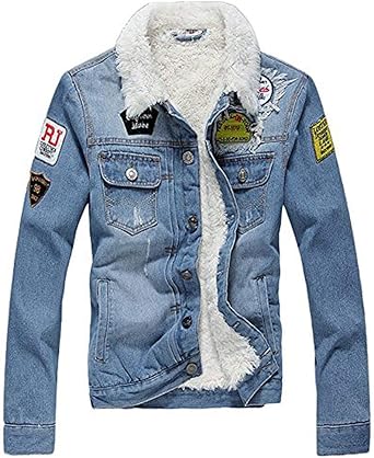 jaqueta jeans forrada com lã masculina
