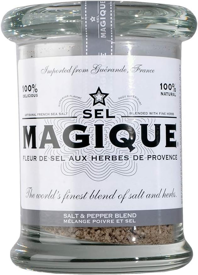Sel Magique Salt & Pepper Herb Blend - Fleur De Sel From France, Natural & Unrefined (6oz Large Jar)